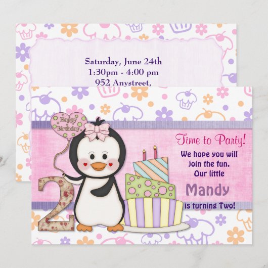 Penguin Cutie - Meisje Tweede Kaart (Voorkant / Achterkant)