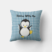 Penguin Dancing Blue Pset Gingham Personalized Kussen (Achterkant)
