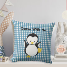 Penguin Dancing Blue Pset Gingham Personalized
