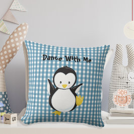 Penguin Dancing Blue Pset Gingham Personalized Kussen
