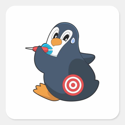 Penguin Darts Dart Dartboard Vierkante Sticker (Voorkant)