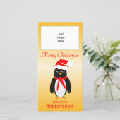 Penguin Design Gepersonaliseerde Kerstmis Fotokaar Feestdagenkaart (Staand voorkant)