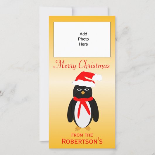 Penguin Design Gepersonaliseerde Kerstmis Fotokaar Feestdagenkaart (Voorkant)