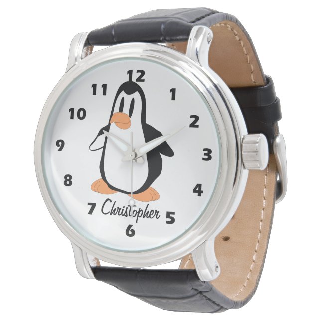 Penguin Design Personalised Horloge (Gekanteld)