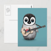 Penguin die Zuid-Koreaanse vlag Guitar Blue Briefkaart (Voorkant / Achterkant)