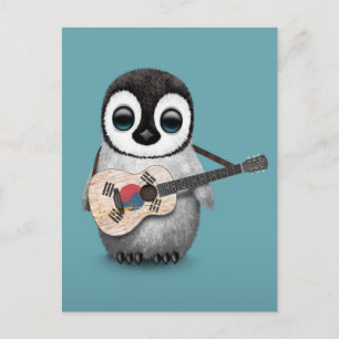 Penguin die Zuid-Koreaanse vlag Guitar Blue Briefkaart