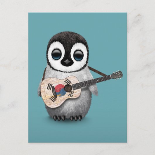 Penguin die Zuid-Koreaanse vlag Guitar Blue Briefkaart (Voorkant)