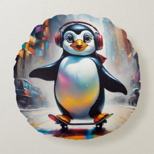 Penguin Digitale Kunst Schilderen Cool Rond Kussen