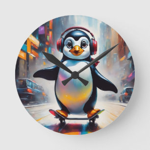 Penguin Digitale Kunst Schilderen Cool Ronde Klok