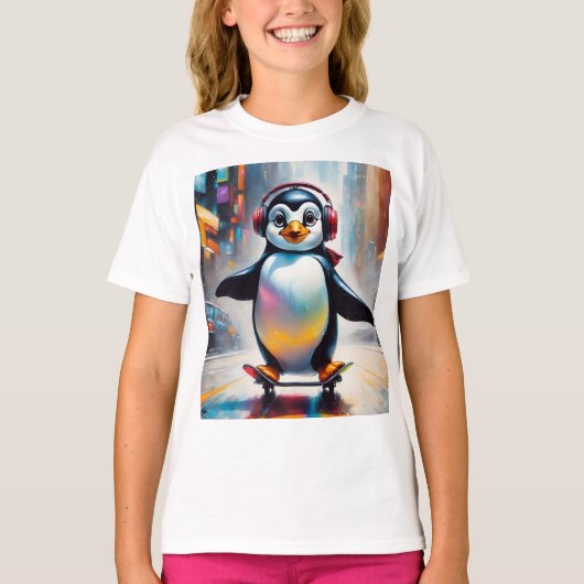 Penguin Digitale Kunst Schilderen Cool T-shirt (Voorkant)