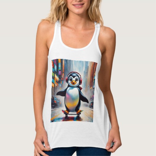 Penguin Digitale Kunst Schilderen Cool Tanktop (Voorkant)
