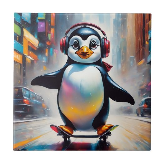 Penguin Digitale Kunst Schilderen Cool Tegeltje (Voorkant)