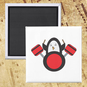 Penguin Drummer Music Cute Magneet