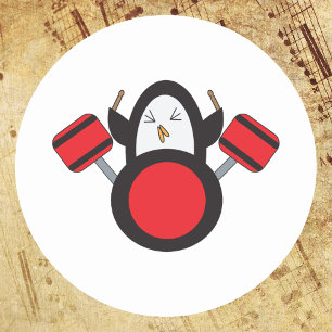 Penguin Drummer Schattige Ronde Sticker