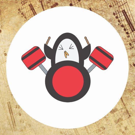 Penguin Drummer Schattige Ronde Sticker
