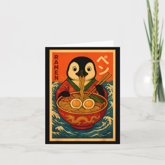 Penguin Eating Ramen Japanese Noodles Funny Kaart (Voorkant)