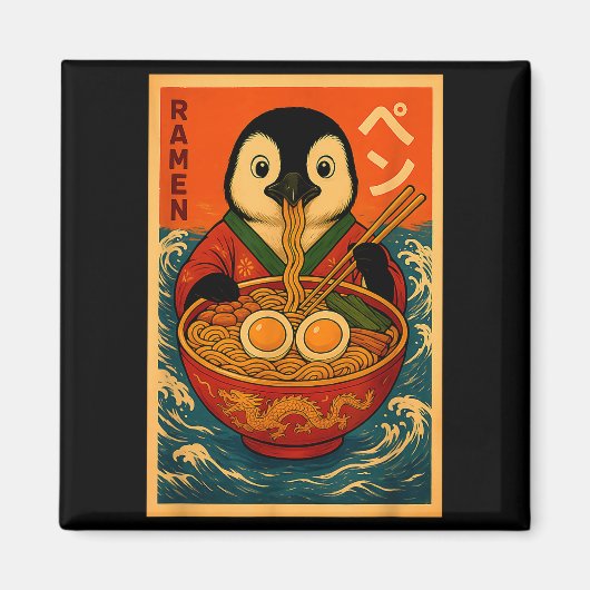 Penguin Eating Ramen Japanese Noodles Funny Magneet (Voorkant)