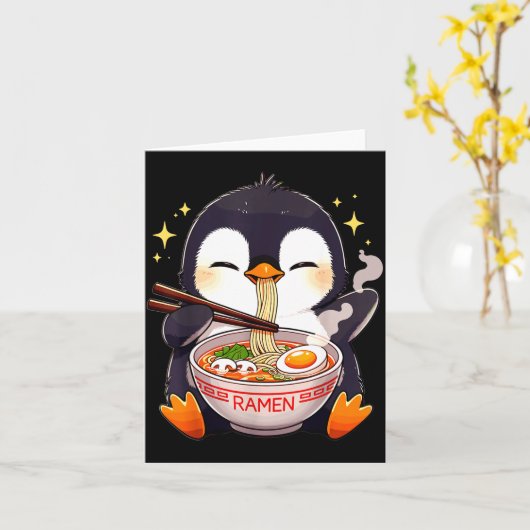 Penguin Eating Ramen Kaart (Gele Bloem)