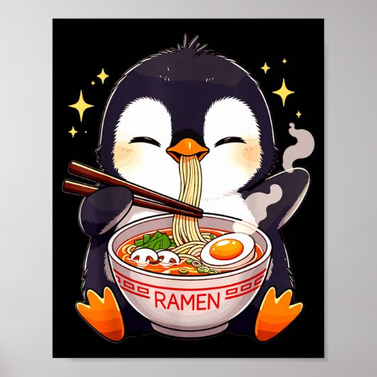 Penguin Eating Ramen Poster (Voorkant)