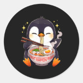 Penguin Eating Ramen Ronde Sticker (Voorkant)