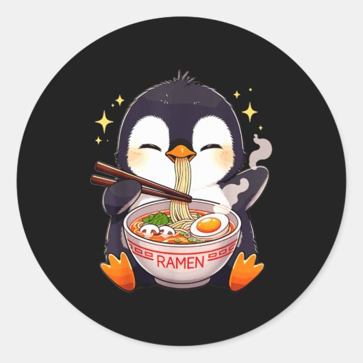 Penguin Eating Ramen  Ronde Sticker (Voorkant)