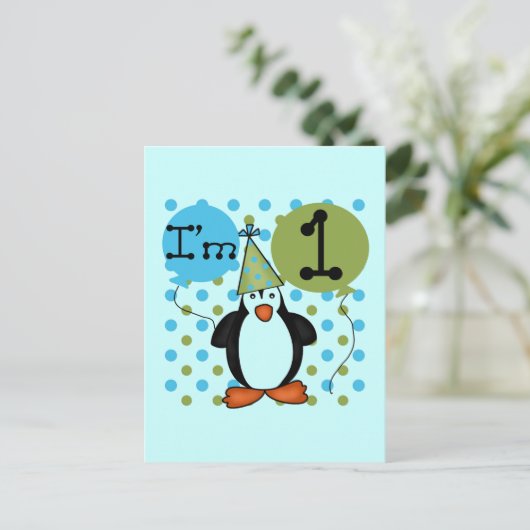 Penguin eerste verjaardag Tshirts en geschenken Briefkaart (Staand voorkant)