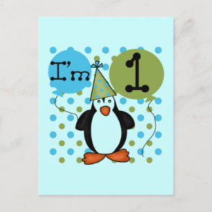 Penguin eerste verjaardag Tshirts en geschenken Briefkaart