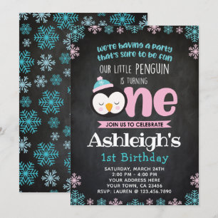 Penguin Eerste Verjaardagsuitnodiging Schrijfbord Kaart