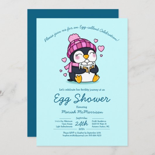 Penguin Egg Shower Kaart (Voorkant / Achterkant)