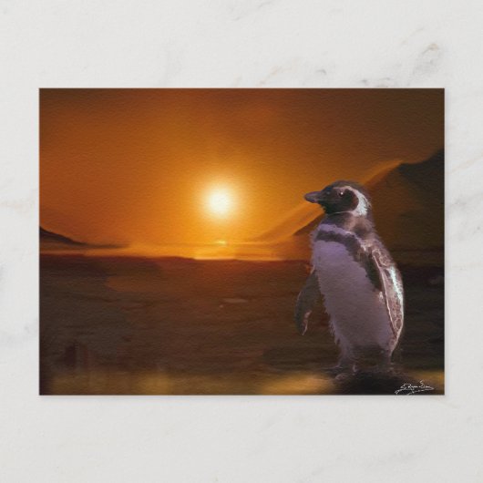 Penguin en Antarctische Sunset Art Briefkaart (Voorkant)