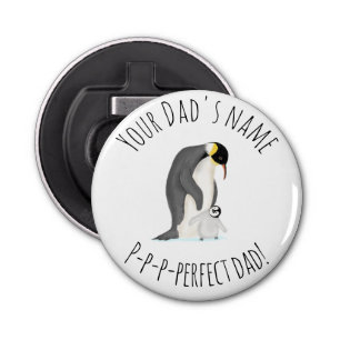 Penguin en chick 'perfecte vader' flesopener button flesopener