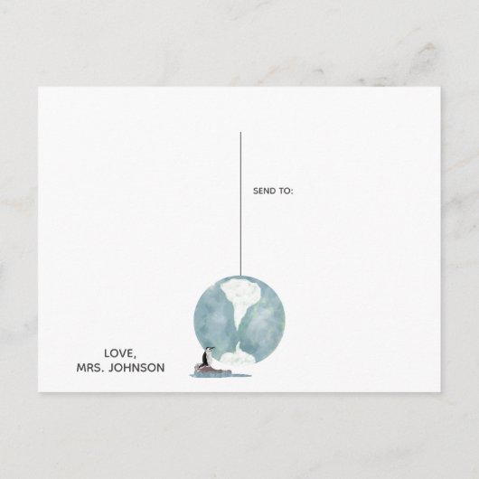 Penguin en Earth Day Miss You Teacher Briefkaart (Achterkant)