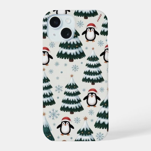 Penguin en kerstboom iPhone / iPad case iPhone 15 Case (Achterkant)