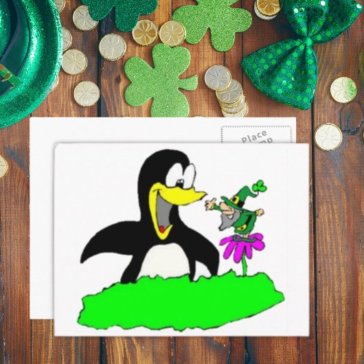 Penguin en Leprechaun Briefkaart