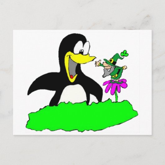 Penguin en Leprechaun Briefkaart (Voorkant)