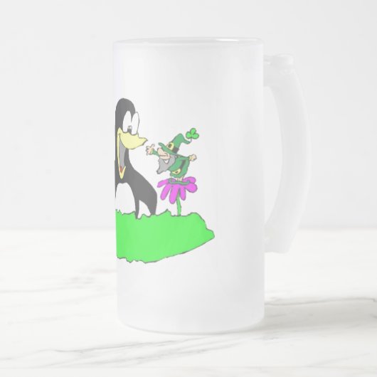 Penguin en Leprechaun Matglas Bierpul (Voorkant rechts)