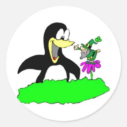 Penguin en Leprechaun Ronde Sticker (Voorkant)