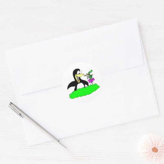 Penguin en Leprechaun Ronde Sticker (Envelop)
