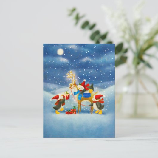 Penguin en rendier briefkaart (Staand voorkant)