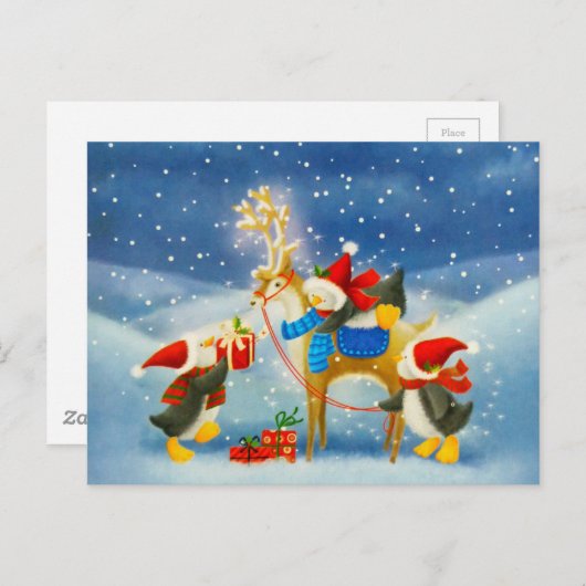 Penguin en rendier briefkaart (Voorkant / Achterkant)