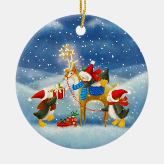 Penguin en rendier keramisch ornament (Voorkant)