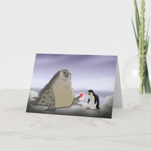 Penguin en Seal Valentijnsdag Kaart (Voorkant)