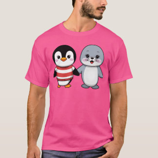 Penguin en Seal Vrienden retro T-shirt