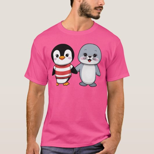 Penguin en Seal Vrienden retro T-shirt (Voorkant)