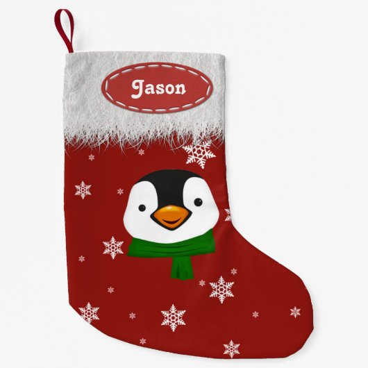 Penguin en Snowflakes - kerstkousen Kleine Kerstsok (Voorkant)