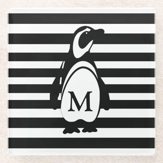 Penguin en Stripes Glazen Onderzetter (Voorkant)