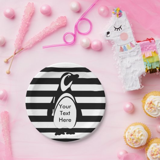 Penguin en Stripes Papieren Bordje (Feest)