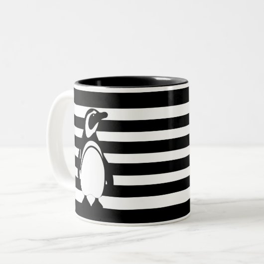 Penguin en Stripes Tweekleurige Koffiemok (Voorkant links)