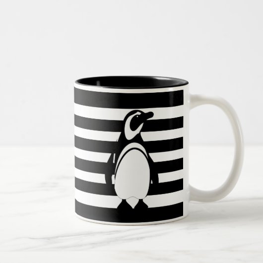 Penguin en Stripes Tweekleurige Koffiemok (Rechts)