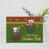 Penguin en Uil Rustiek Kerstfeest - Groupon Kaart (Staand voorkant)